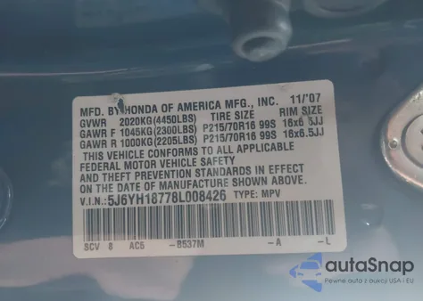 2008 Honda Element Ex z USA, uszkodzony, nr VIN 5J6YH18778L008426